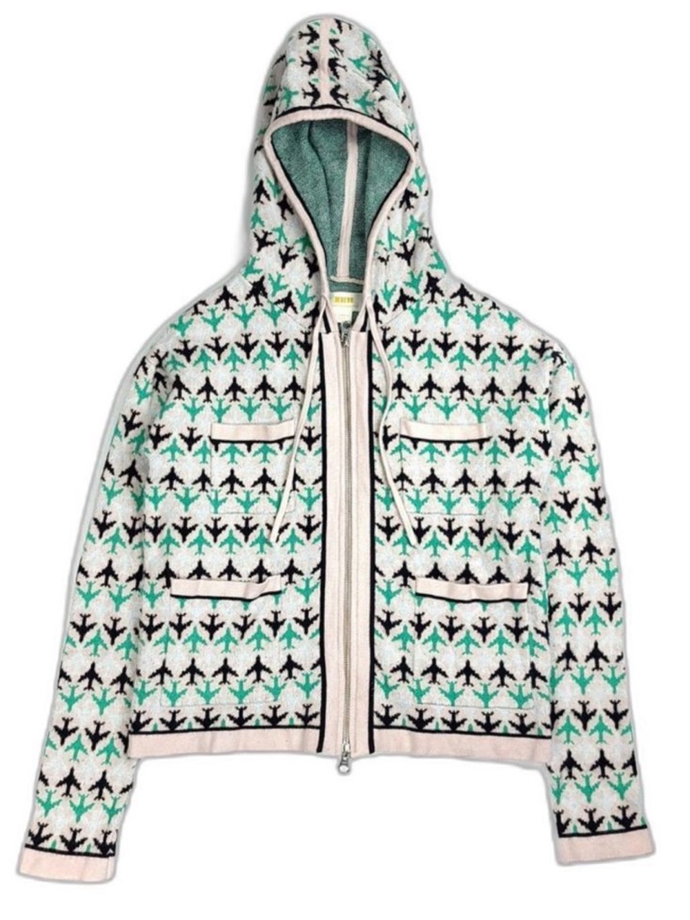 ANTHROPOLOGIE Maeve Harriet Zip Cardigan Sweater Zip Hoodie Airplane Novelty XS
